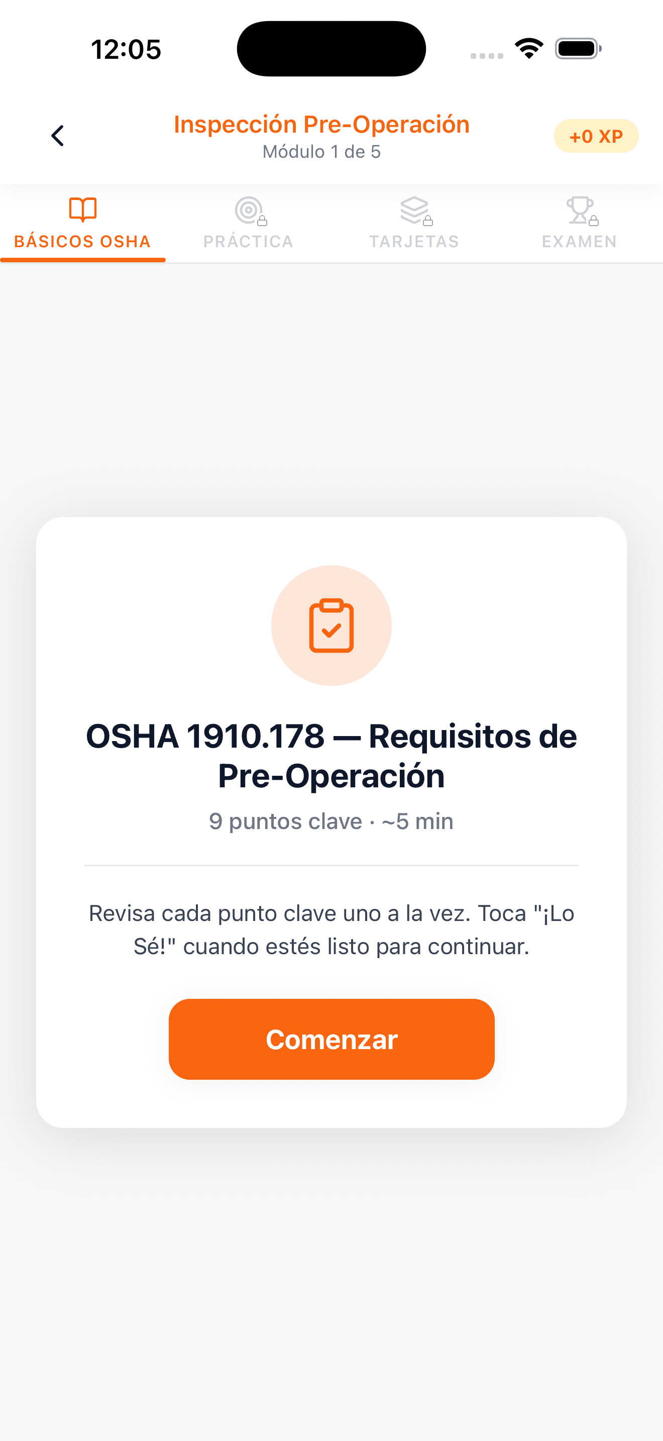 Lección alineada con OSHA con puntos clave de seguridad